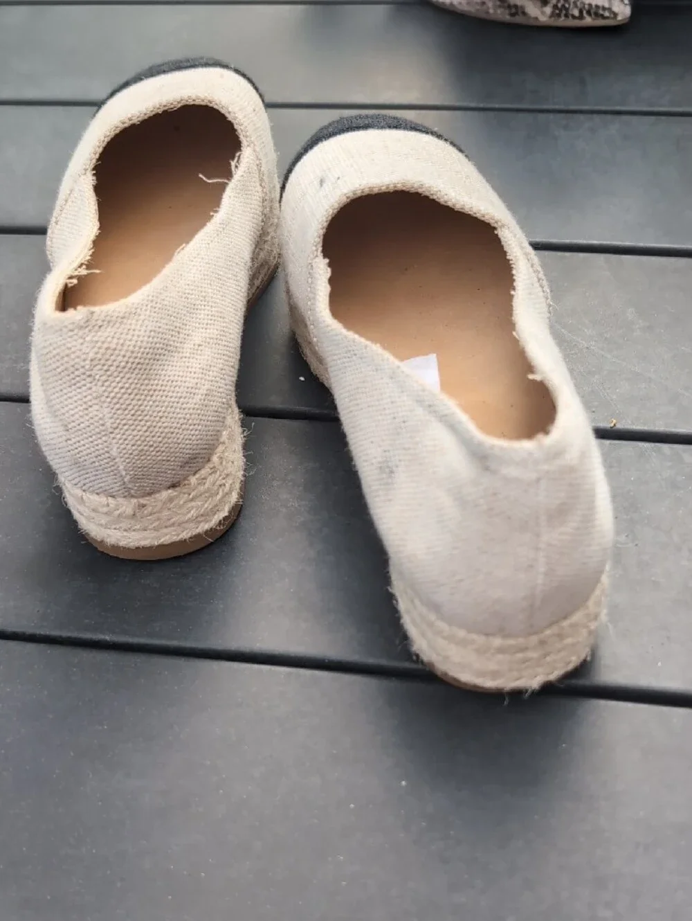 BAMBOO Natural Canvas Espadrilles with Black Toe Size 7M
